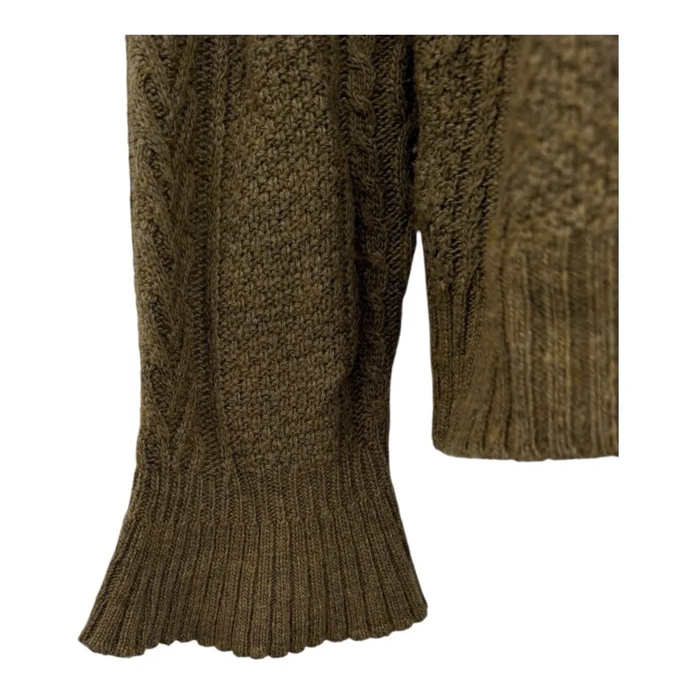 J. Crew Sweater Green Cable Knit Wool Blend Pullover Crewneck F5085 Size L